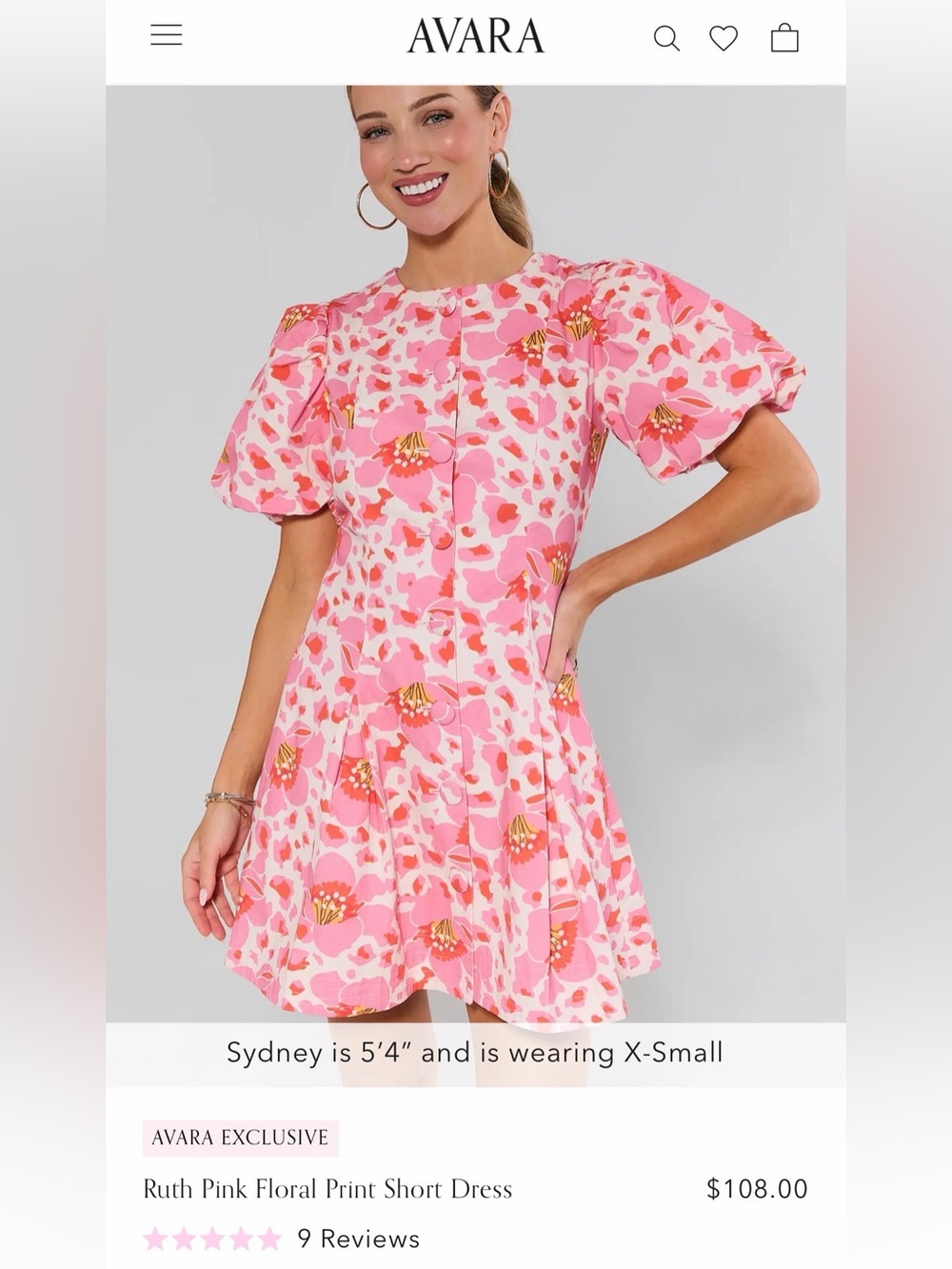 Avara Ruth Pink Floral Print Short Dress